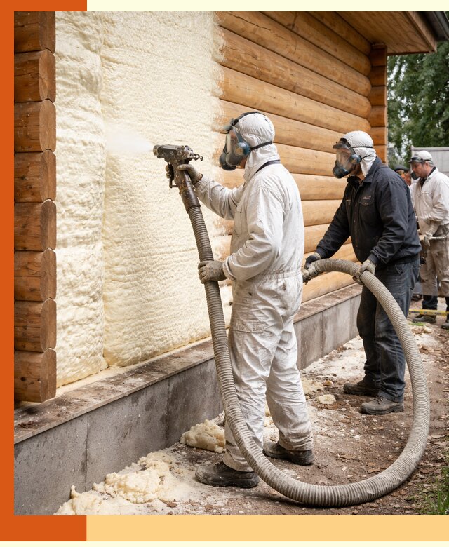 Утепление дома из бруса пенополиуретаном в Инте