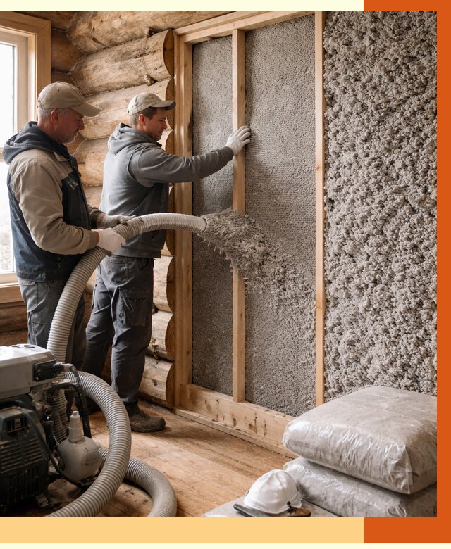 Утепление бревенчатого дома эковатой в Инте от 2789 руб. | ТепломастерИнт