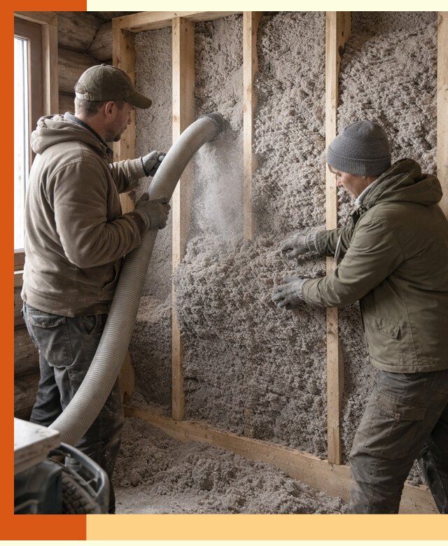 Утепление бревенчатого дома эковатой в Инте