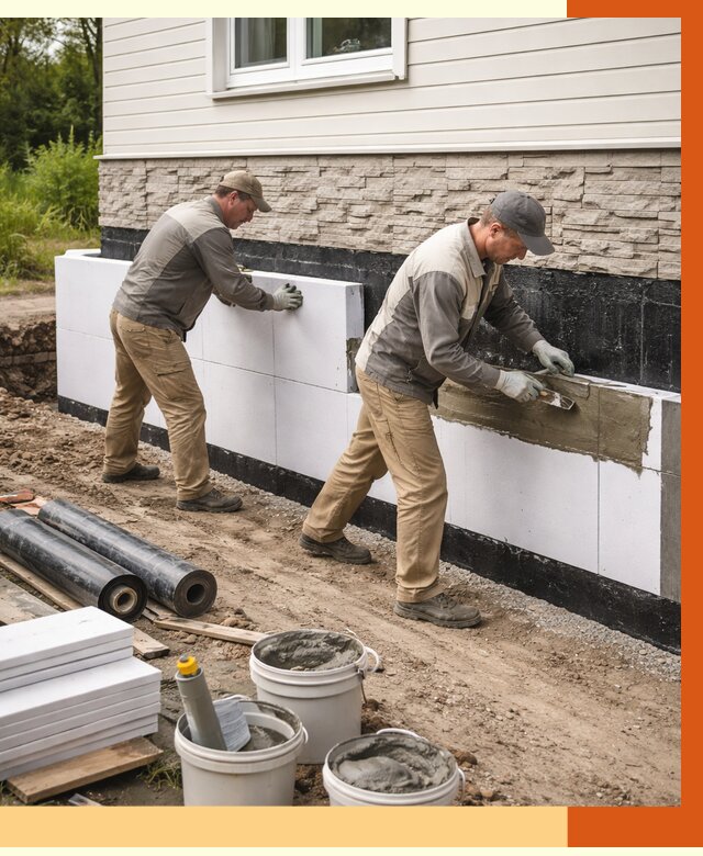 Утепление фундамента снаружи в Инте от 4260 руб. за м² | ТепломастерИнт