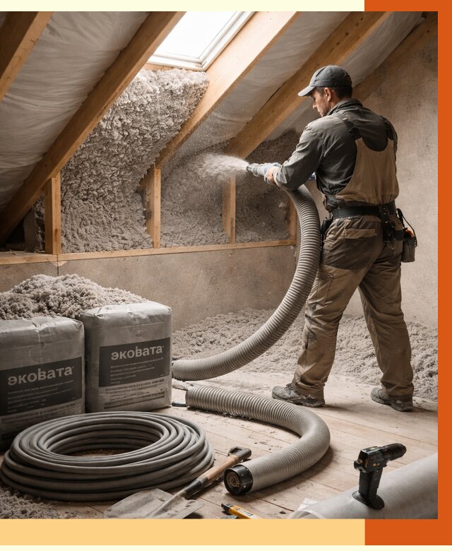 Утепление мансарды эковатой в Инте от 2231 руб/м2 — монтаж, задувка, цена | ТепломастерИнт