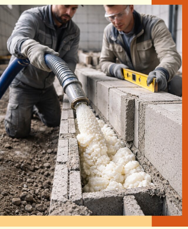 Заполнение колодцевой кладки ППУ в Инте от 4260 руб. за м2 | ТепломастерИнт
