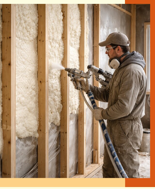 Утепление каркасной стены ППУ в Инте от 4310 руб./м2 под ключ | ТепломастерИнт