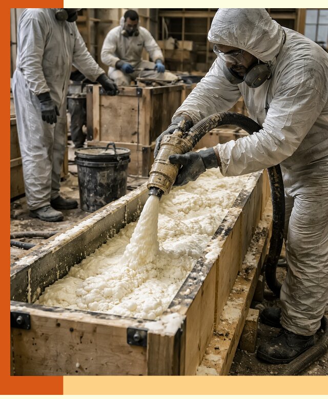 Заливка пенополиуретана в формы для утепления в Инте