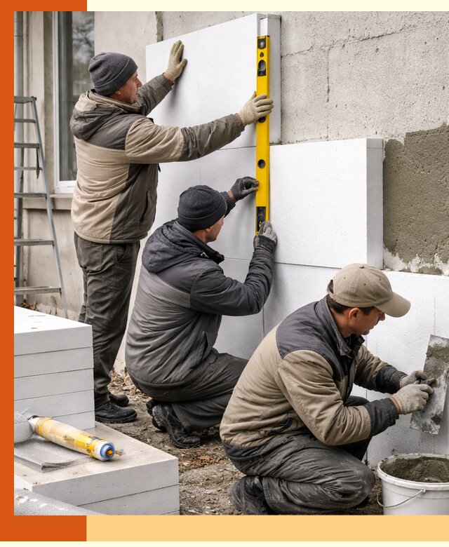 Утепление пенопластом наружных стен и фасадов в Инте