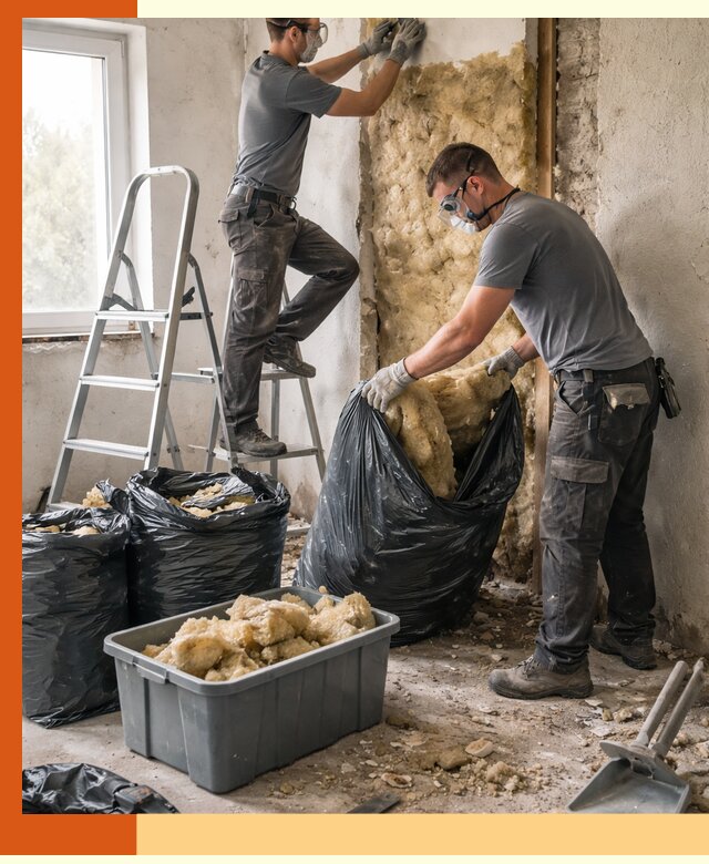 Демонтаж старого утеплителя и вывоз отходов в Инте