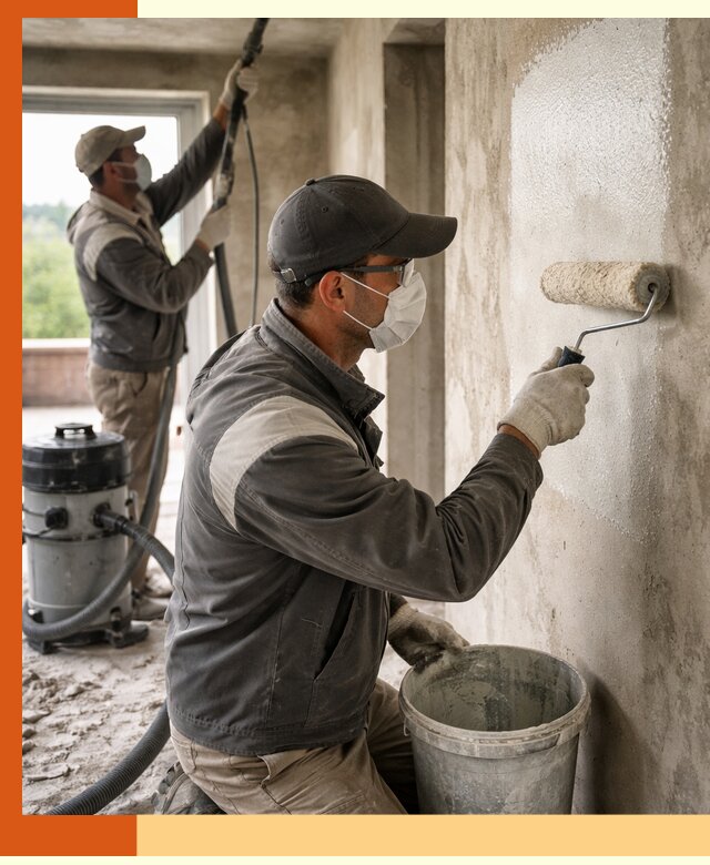 Подготовка поверхности под напыление утеплителя в Инте